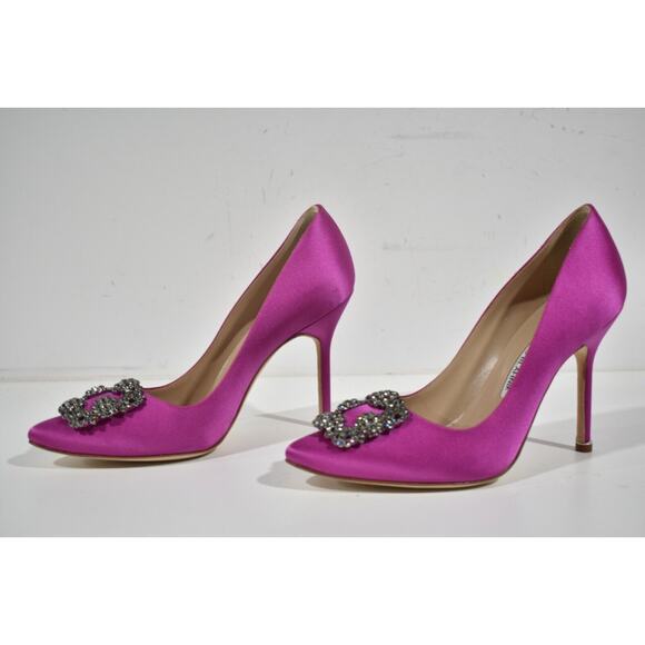 Manolo Blahnik Hangisi 105 Purple Pink Satin Crystal Jewel Buckle Heel Pump 38 - Picture 11 of 13